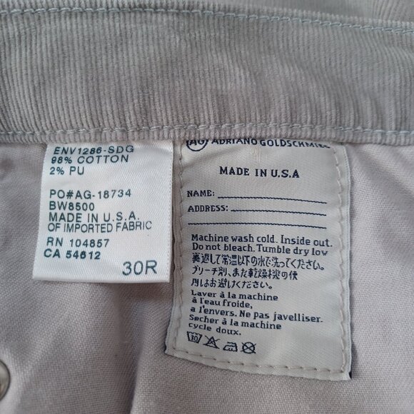 AG Jeans The Stevie Slim Straight Light Gray Corduroy Pants Womens 30 R - Picture 8 of 11